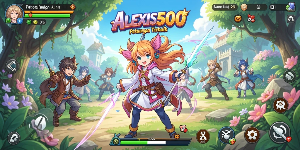Tampilan gameplay ALEXIS500 dengan karakter anime yang dinamis.