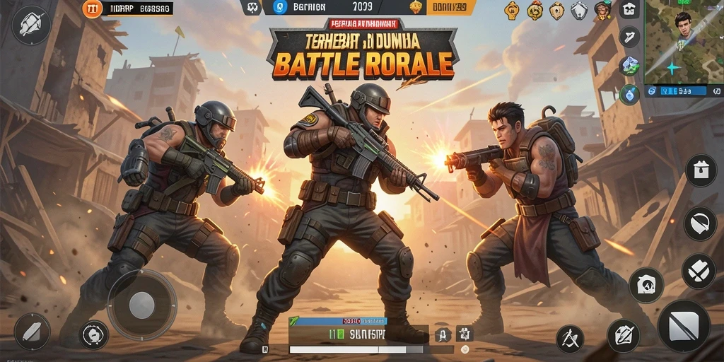 Screenshot utama IDRRP menampilkan aksi intens Battle Royale.