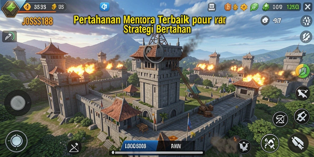 Tampilan gameplay menara strategis dalam JOSS188 yang mencolok.