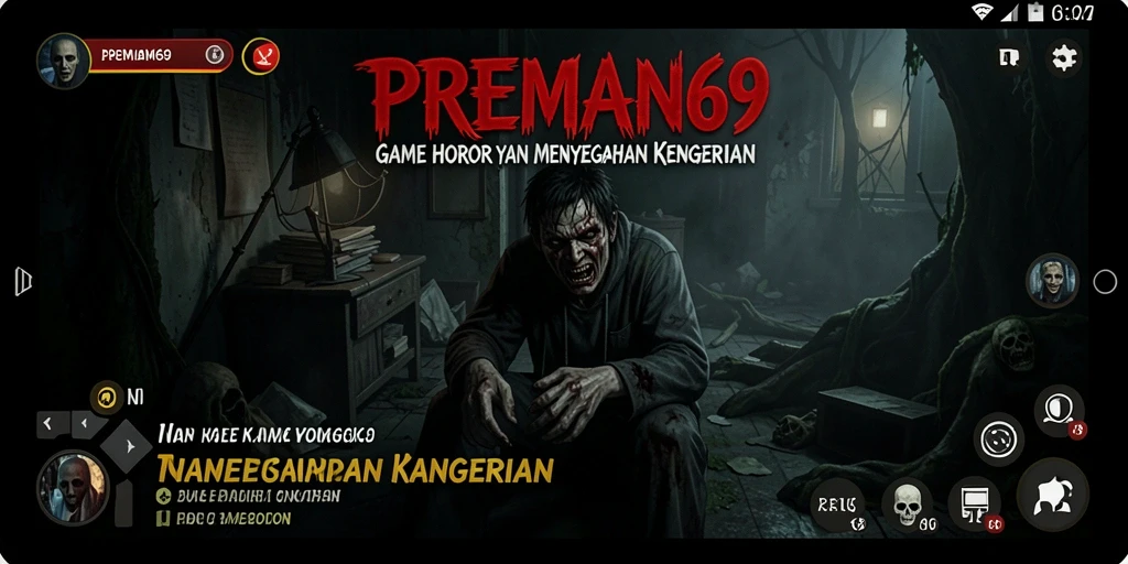 Tampilan gameplay menegangkan di PREMAN69 dengan suasana horor yang mencekam.