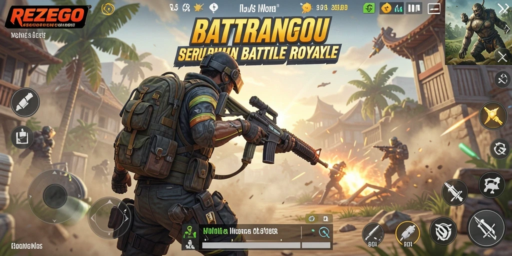 Tangkapan layar utama dari gameplay Battle Royale REZEGO yang menarik.