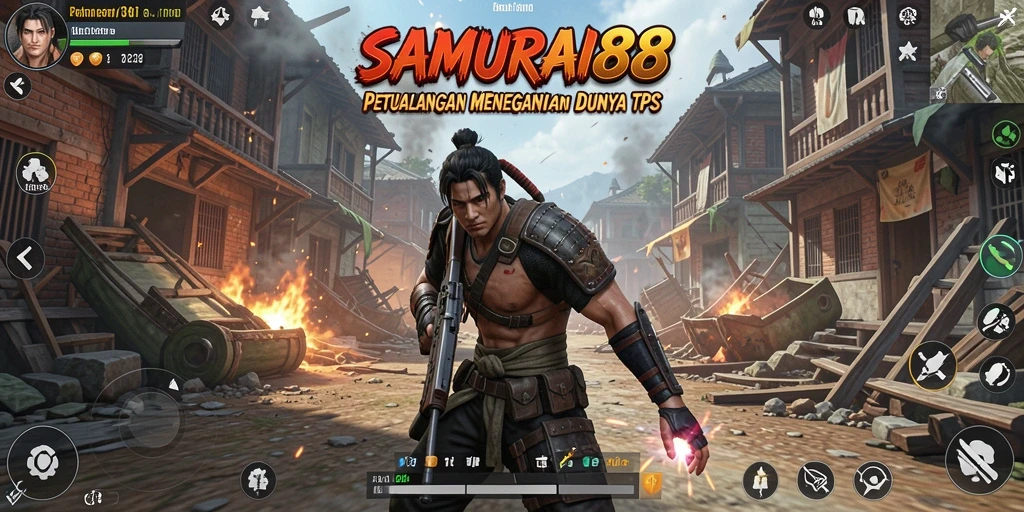Tangkapan layar utama SAMURAI88 memperlihatkan pertempuran TPS yang intens.