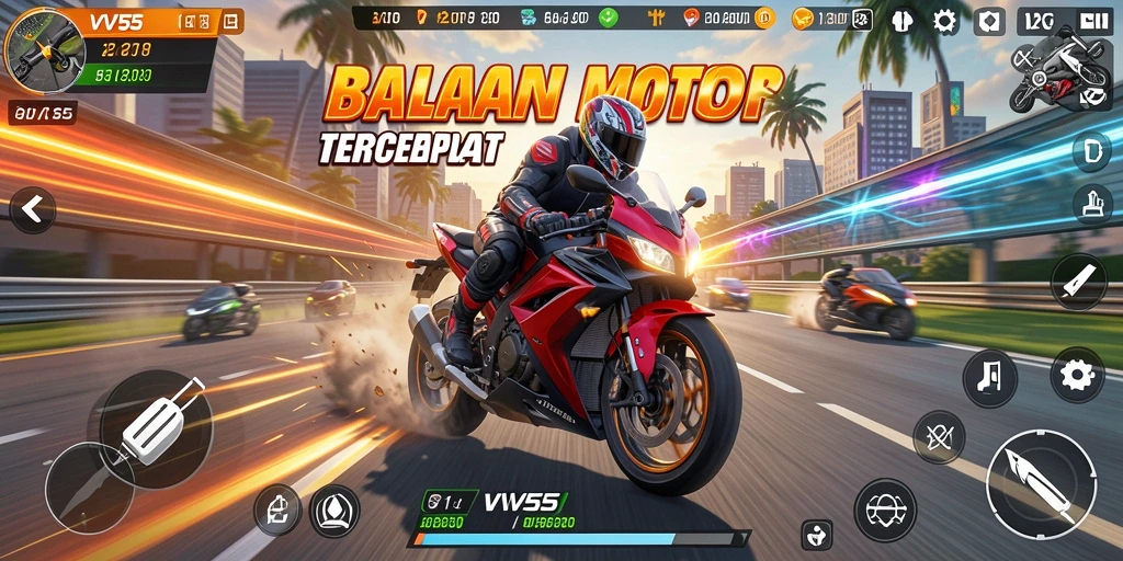 Gambaran mendebarkan dari gameplay balapan motor yang penuh aksi.