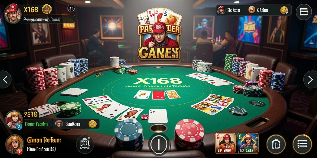 Screenshot utama X168 menunjukkan gameplay Poker yang seru dan menarik.